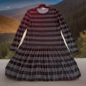 MICHAEL Michael Kors Womens Black White Striped Polka Dot Dress Jersey Sz Large